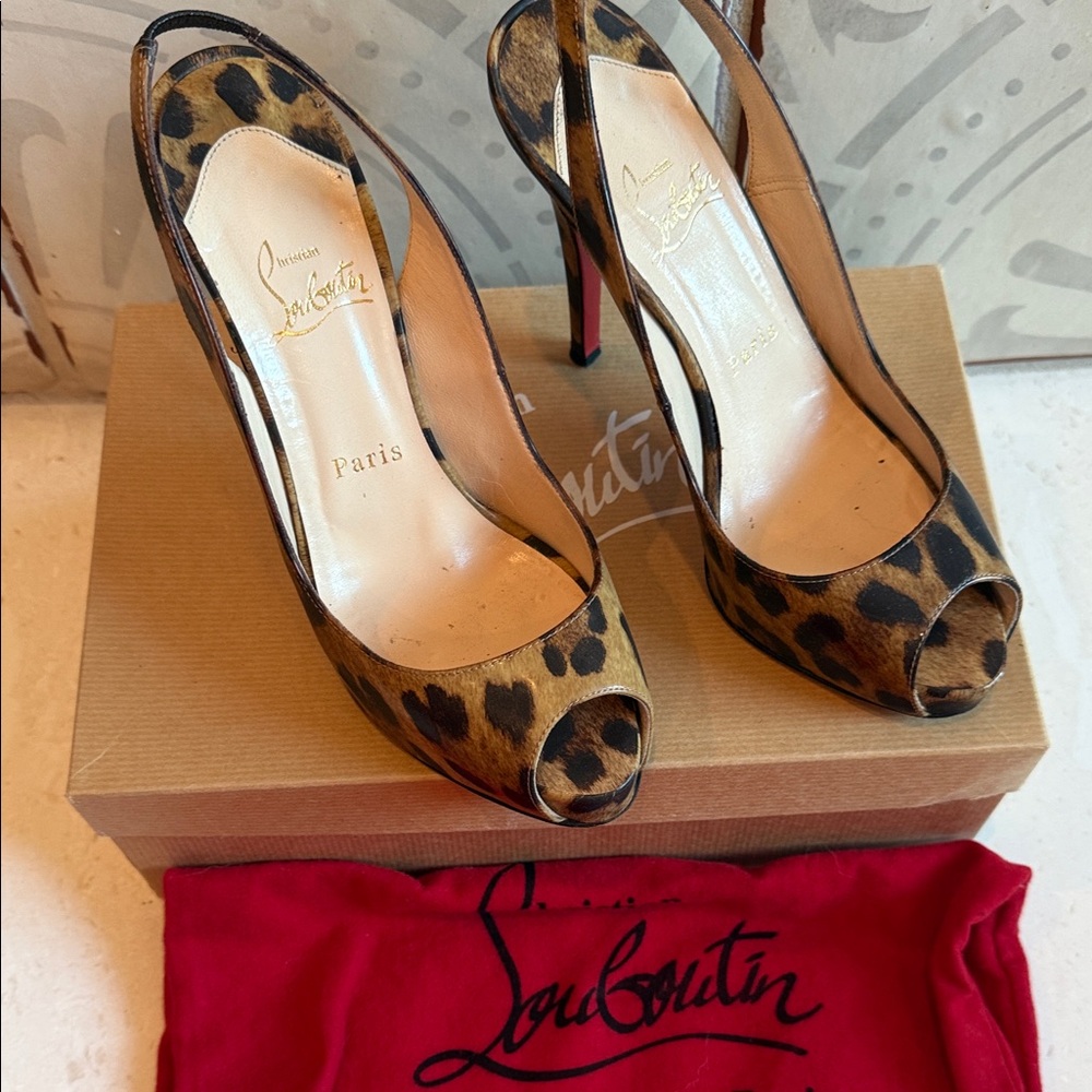 Christian Louboutin Animal Print Peep Toe Platform Heels